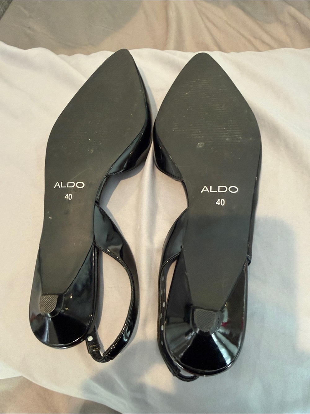 Aldo Black Patent Pointed Slingback Flats with Polka Dot Insole - Picture 3 of 3